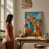 Guanajuato Colorful Hill Wall Art, Mexico City Decor - Bright Summer Sunshine Panoramic View
