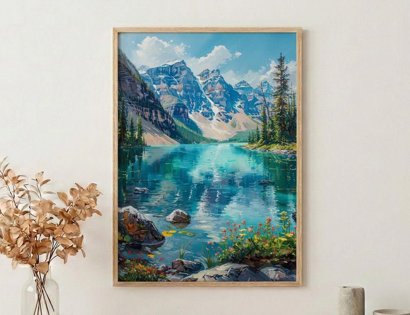 Glacier National Park Art Print, Majestic Montana Travel Decor - Lush Green Mountain Lake