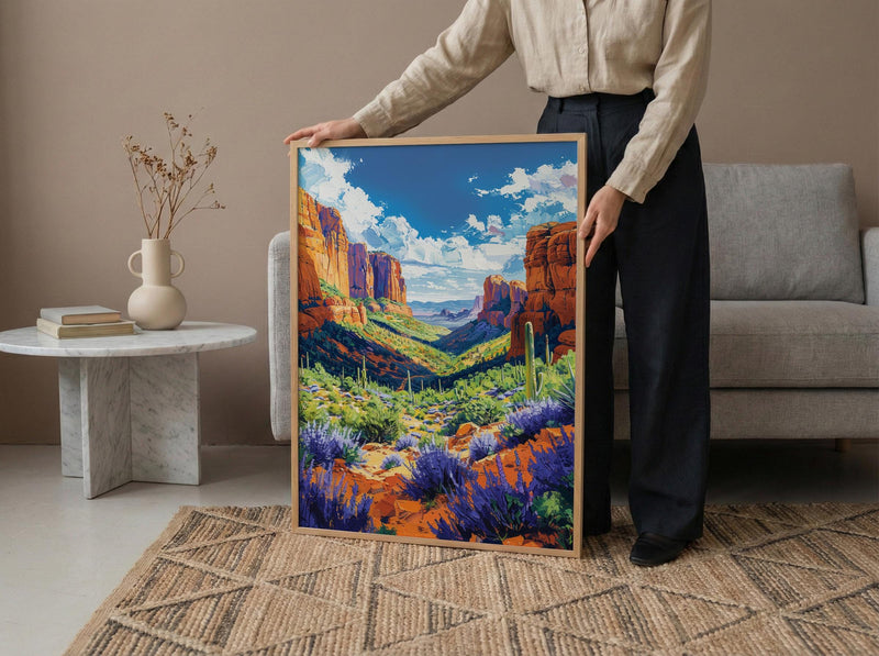 Sedona Red Rock Art Print, Arizona Desert Travel Decor - Green Agave Summer Landscape