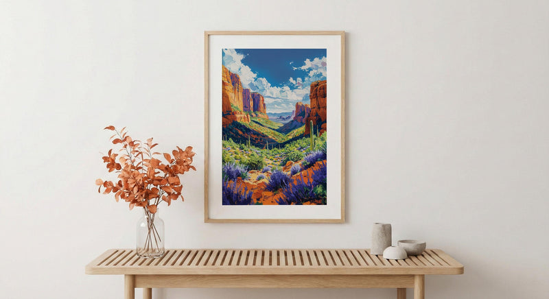 Sedona Red Rock Art Print, Arizona Desert Travel Decor - Green Agave Summer Landscape
