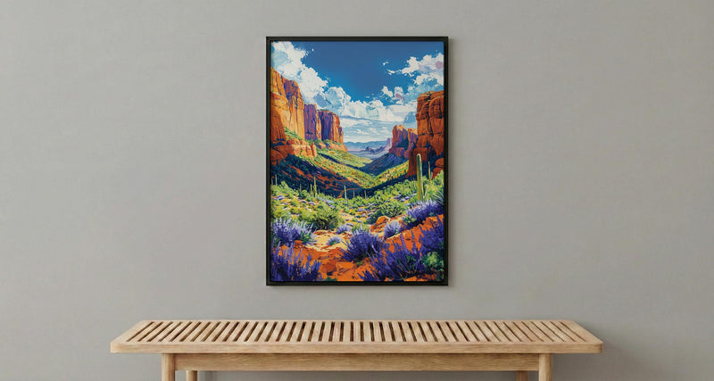 Sedona Red Rock Art Print, Arizona Desert Travel Decor - Green Agave Summer Landscape