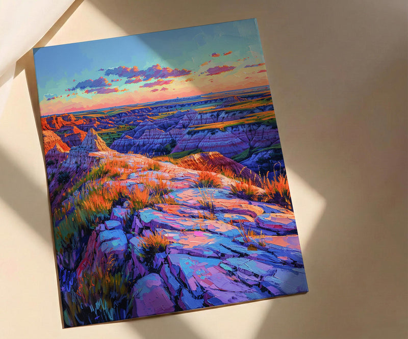 Badlands National Park Art Print, South Dakota Nature Decor - Striped Rock Golden Hour
