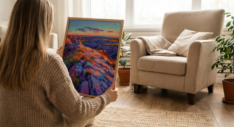 Badlands National Park Art Print, South Dakota Nature Decor - Striped Rock Golden Hour