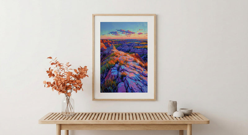 Badlands National Park Art Print, South Dakota Nature Decor - Striped Rock Golden Hour