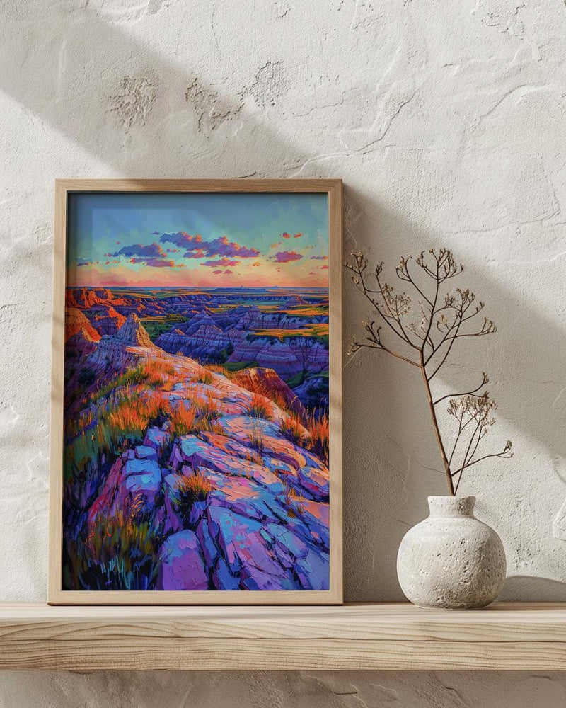 Badlands National Park Art Print, South Dakota Nature Decor - Striped Rock Golden Hour