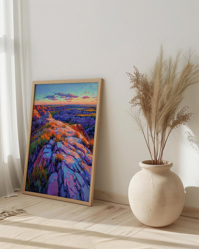 Badlands National Park Art Print, South Dakota Nature Decor - Striped Rock Golden Hour