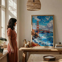 Golden Gate Bridge Poster, San Francisco City Bay Decor - Clearing Summer Fog Landscape