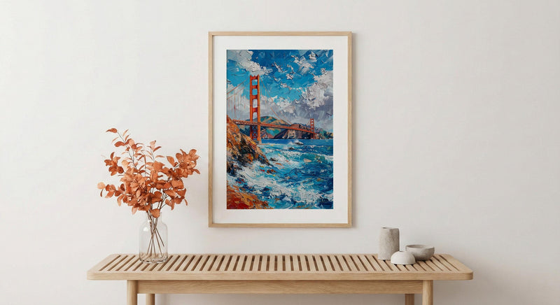 Golden Gate Bridge Poster, San Francisco City Bay Decor - Clearing Summer Fog Landscape