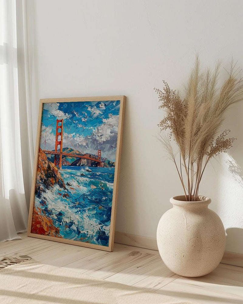 Golden Gate Bridge Poster, San Francisco City Bay Decor - Clearing Summer Fog Landscape