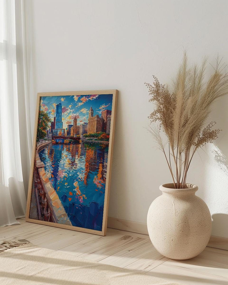 Chicago Cloud Gate Art Print, Millennium Park City Decor - Skyline Reflection Summer Sky