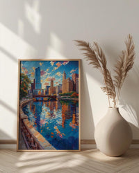 Chicago Cloud Gate Art Print, Millennium Park City Decor - Skyline Reflection Summer Sky
