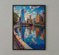 Chicago Cloud Gate Art Print, Millennium Park City Decor - Skyline Reflection Summer Sky