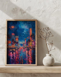 Las Vegas Strip Wall Art, Glowing Neon City Decor - Warm Summer Night Skyline