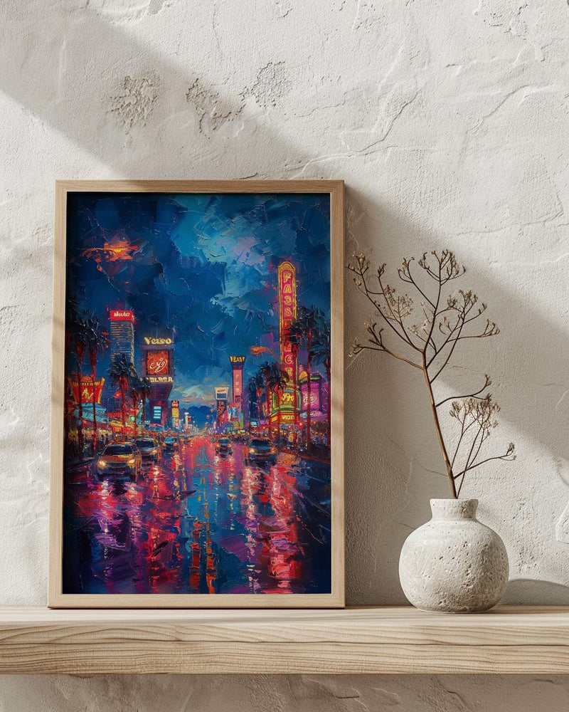 Las Vegas Strip Wall Art, Glowing Neon City Decor - Warm Summer Night Skyline