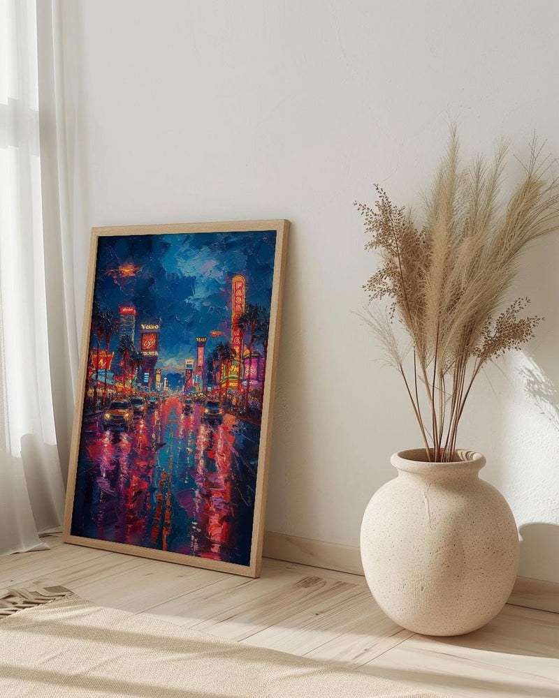 Las Vegas Strip Wall Art, Glowing Neon City Decor - Warm Summer Night Skyline