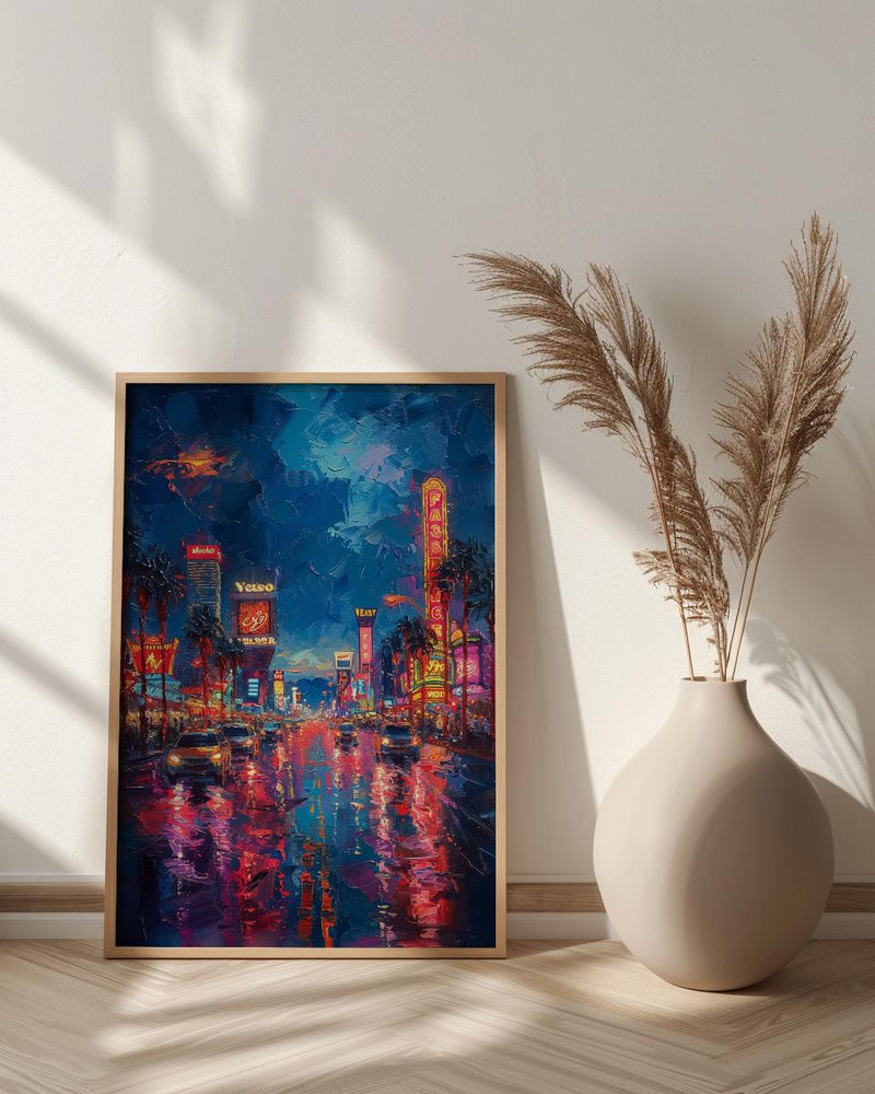 Las Vegas Strip Wall Art, Glowing Neon City Decor - Warm Summer Night Skyline