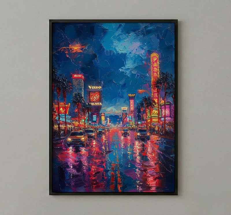 Las Vegas Strip Wall Art, Glowing Neon City Decor - Warm Summer Night Skyline