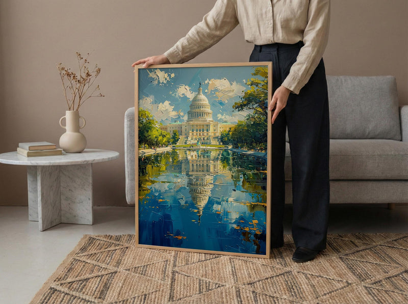 Washington DC Capitol Wall Art, Historic American City Decor - Green Summer Tree Landscape