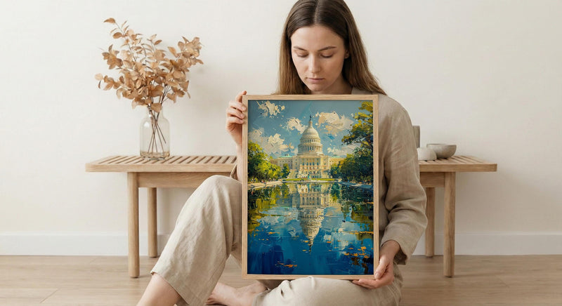 Washington DC Capitol Wall Art, Historic American City Decor - Green Summer Tree Landscape