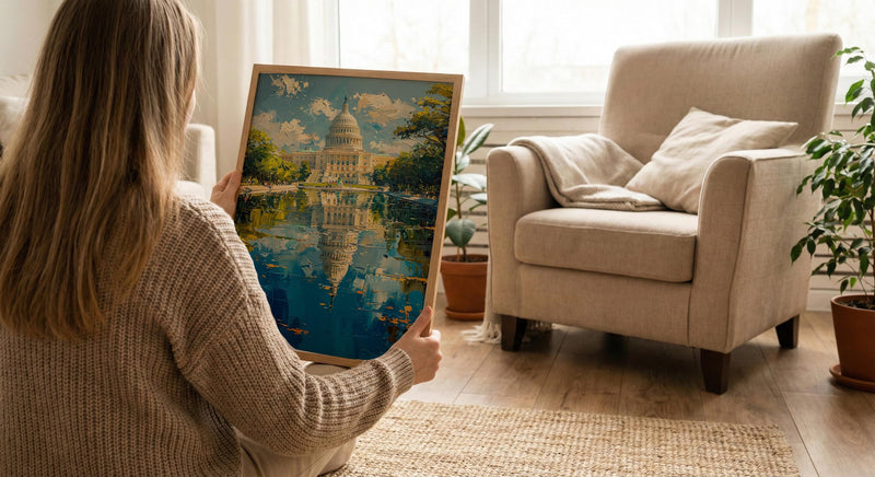 Washington DC Capitol Wall Art, Historic American City Decor - Green Summer Tree Landscape