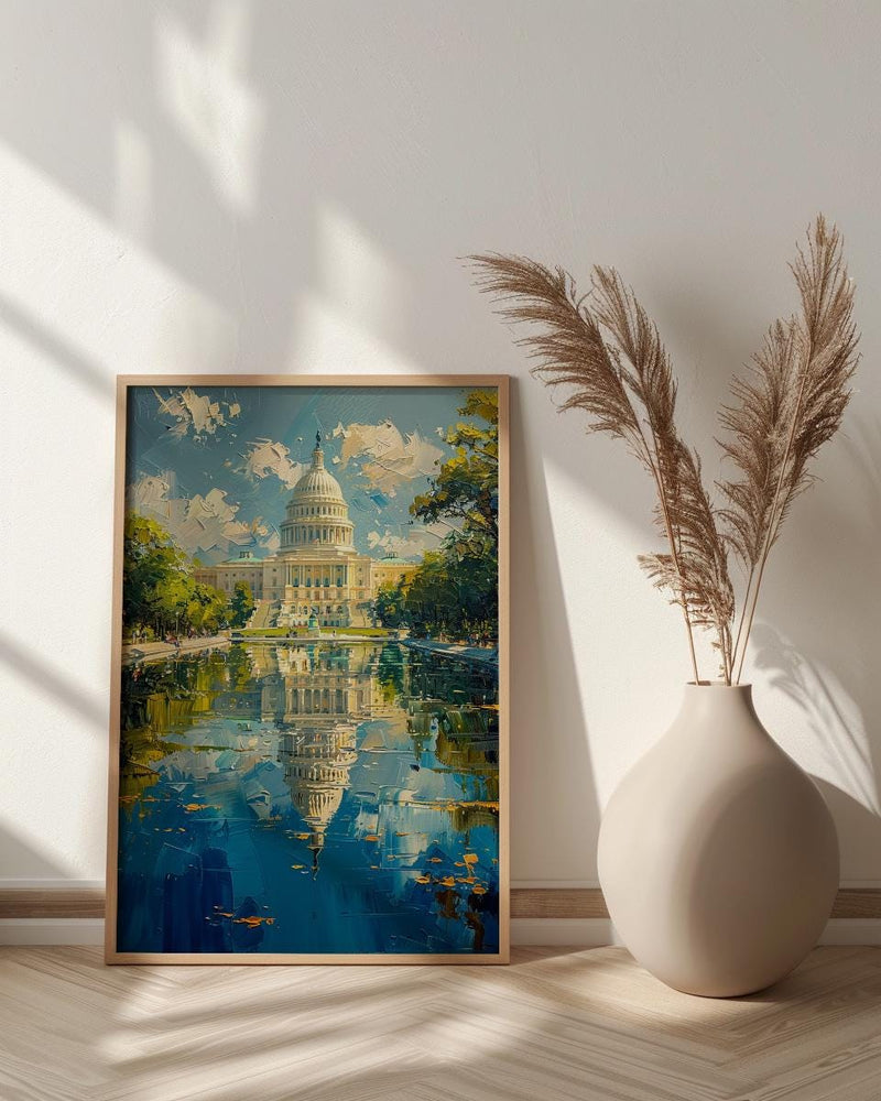 Washington DC Capitol Wall Art, Historic American City Decor - Green Summer Tree Landscape