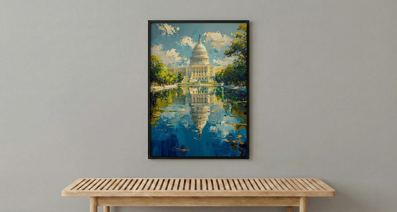 Washington DC Capitol Wall Art, Historic American City Decor - Green Summer Tree Landscape