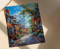 Boston Beacon Hill Art Print, Historic Cobblestone Street Decor - Charming Brick House Summer