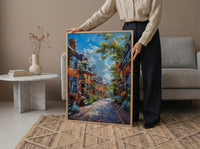 Boston Beacon Hill Art Print, Historic Cobblestone Street Decor - Charming Brick House Summer