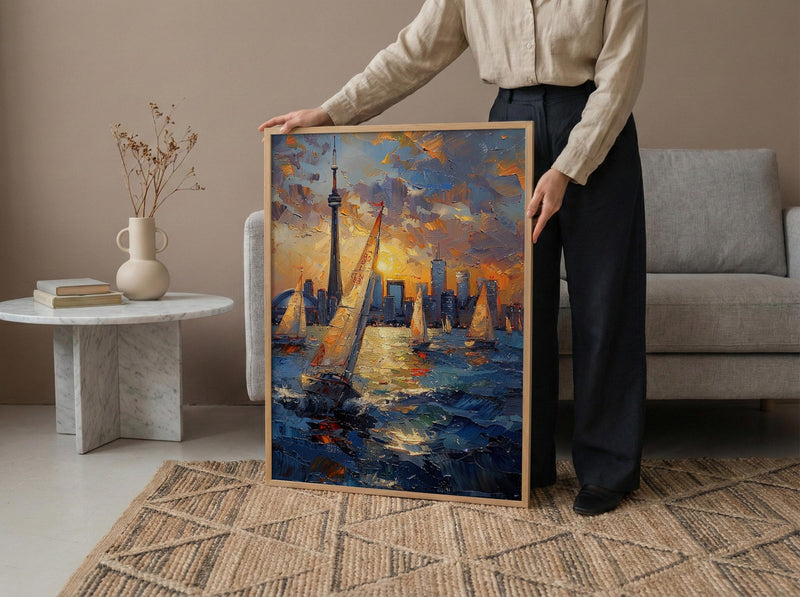Toronto City Skyline Wall Art, Canada Modern Architecture Decor - Lake Ontario Summer Sailboat