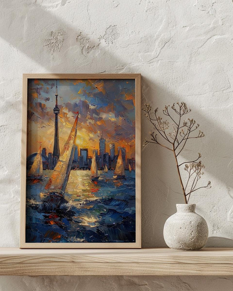 Toronto City Skyline Wall Art, Canada Modern Architecture Decor - Lake Ontario Summer Sailboat