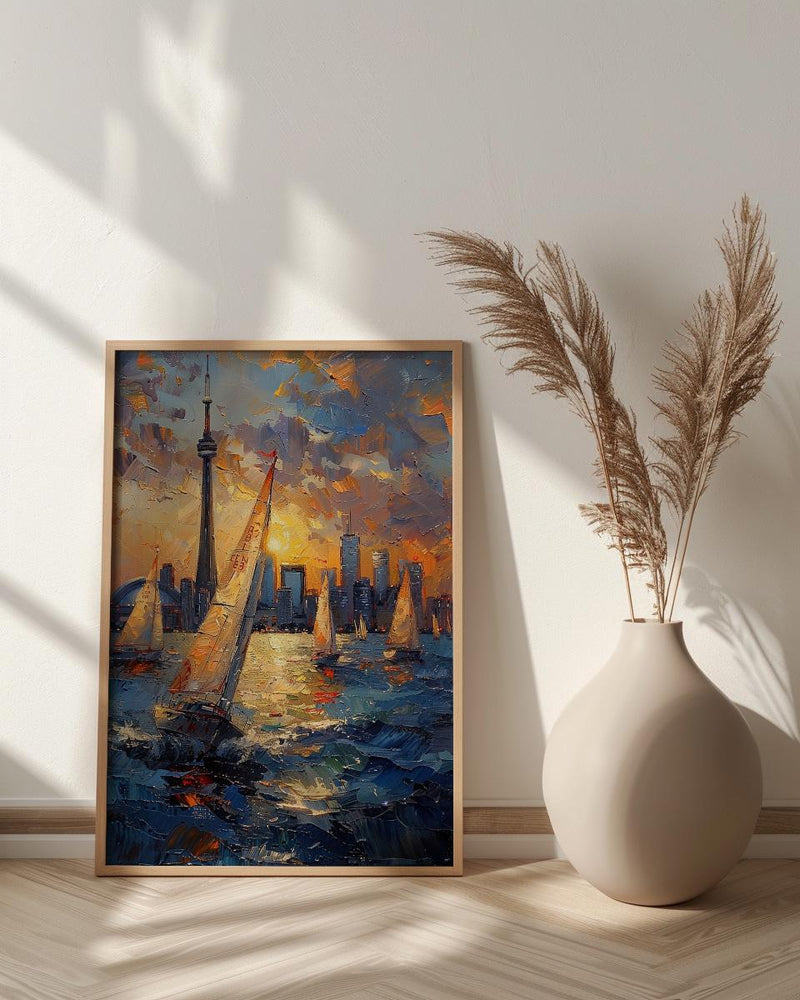 Toronto City Skyline Wall Art, Canada Modern Architecture Decor - Lake Ontario Summer Sailboat