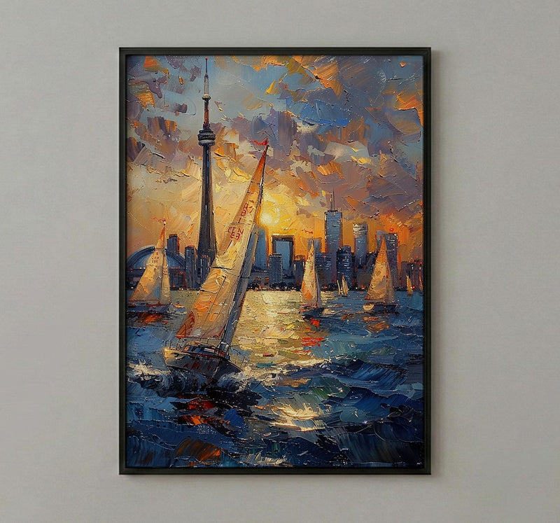 Toronto City Skyline Wall Art, Canada Modern Architecture Decor - Lake Ontario Summer Sailboat