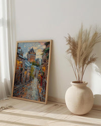 Quebec City Castle Poster, Historic Canadian Architecture Travel Decor - Cobblestone Street Summer View