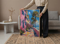 Charleston Rainbow Row Art Print, Pastel Historic House Decor - Swaying Palm Tree Summer