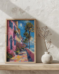 Charleston Rainbow Row Art Print, Pastel Historic House Decor - Swaying Palm Tree Summer