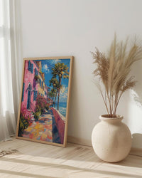 Charleston Rainbow Row Art Print, Pastel Historic House Decor - Swaying Palm Tree Summer