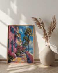 Charleston Rainbow Row Art Print, Pastel Historic House Decor - Swaying Palm Tree Summer