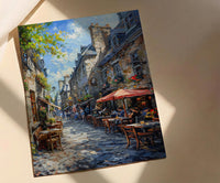 Montreal Old Port Art Print, Historic Canada Travel Decor - Stone Building Summer Cafe View