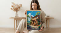 Santa Fe Adobe House Poster, New Mexico Travel Decor - Red Chili Bright Summer