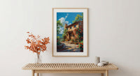 Santa Fe Adobe House Poster, New Mexico Travel Decor - Red Chili Bright Summer