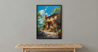 Santa Fe Adobe House Poster, New Mexico Travel Decor - Red Chili Bright Summer