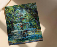 Savannah Forsyth Park Art Print, Southern Charm City Decor - White Fountain Summer Greenery