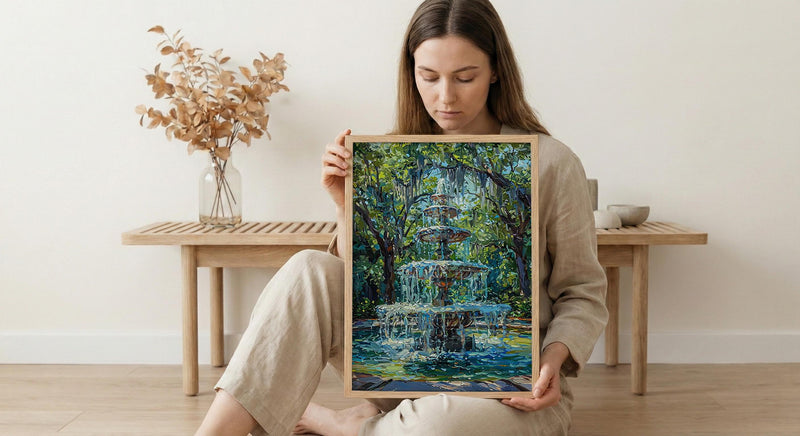 Savannah Forsyth Park Art Print, Southern Charm City Decor - White Fountain Summer Greenery