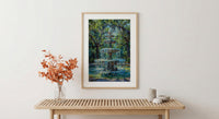 Savannah Forsyth Park Art Print, Southern Charm City Decor - White Fountain Summer Greenery