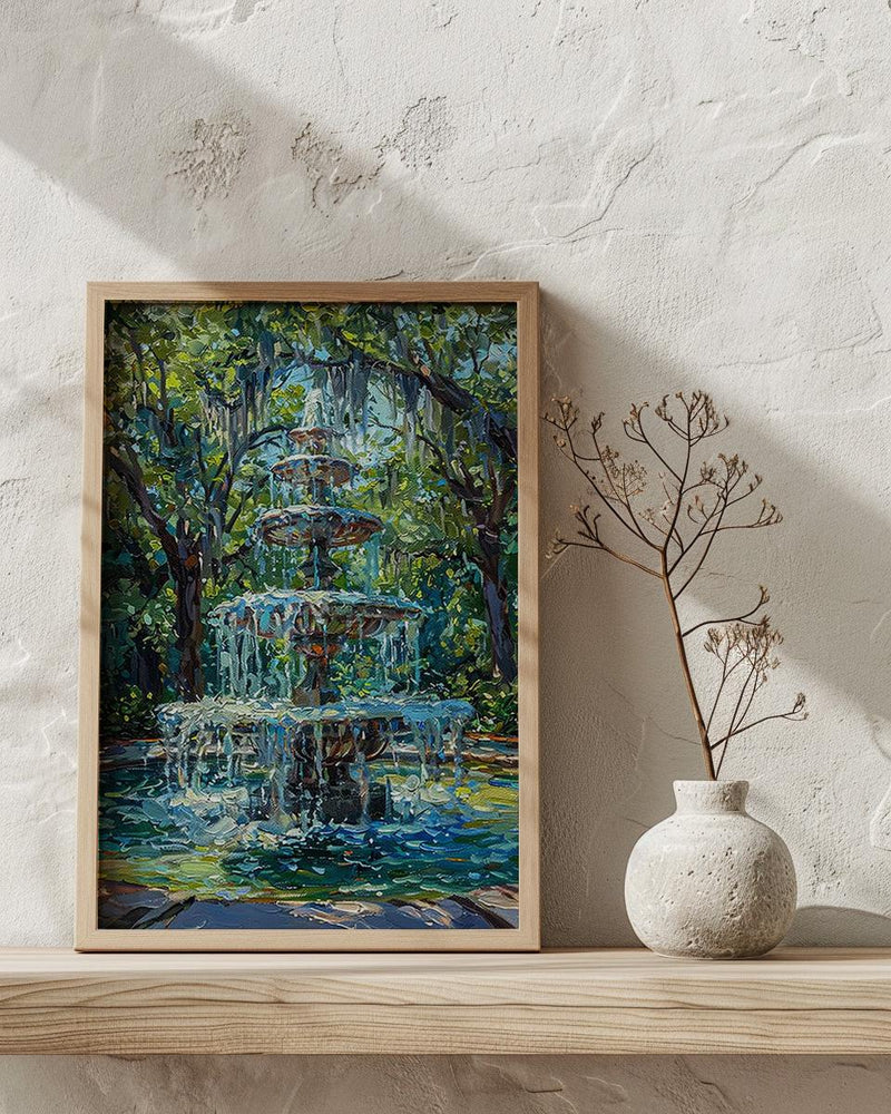 Savannah Forsyth Park Art Print, Southern Charm City Decor - White Fountain Summer Greenery