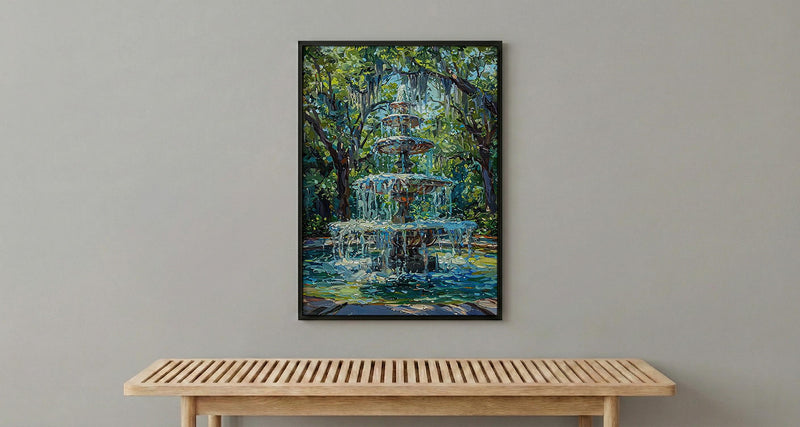 Savannah Forsyth Park Art Print, Southern Charm City Decor - White Fountain Summer Greenery