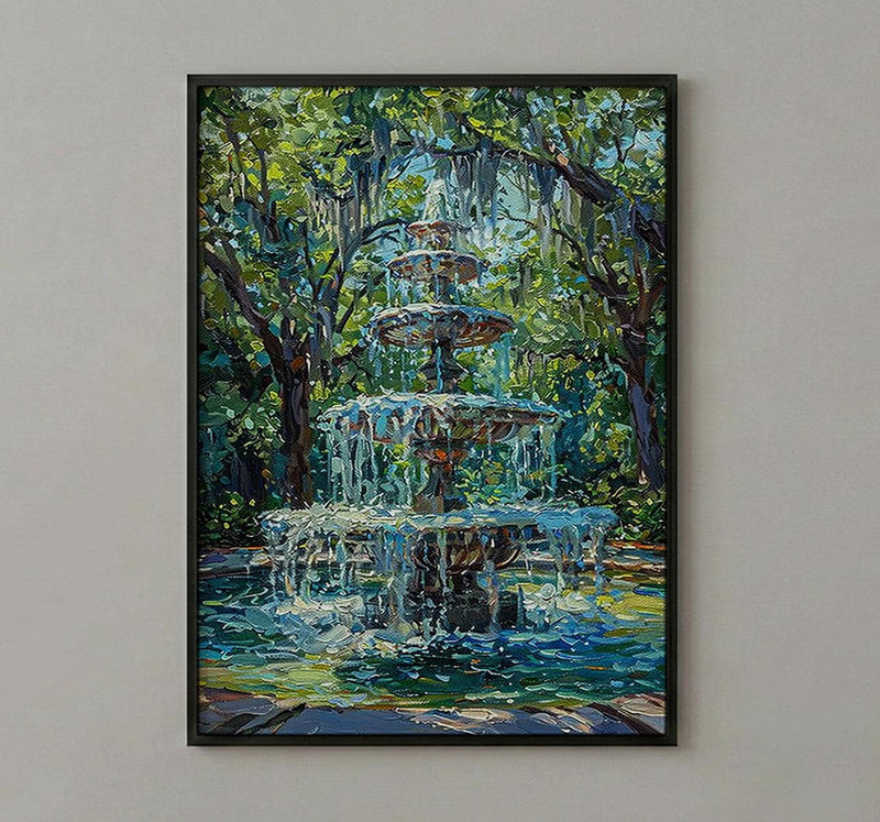 Savannah Forsyth Park Art Print, Southern Charm City Decor - White Fountain Summer Greenery