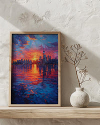 Toronto Skyline Sunset Wall Art, Canada Cityscape Home Decor - Calm Lake Water Reflection