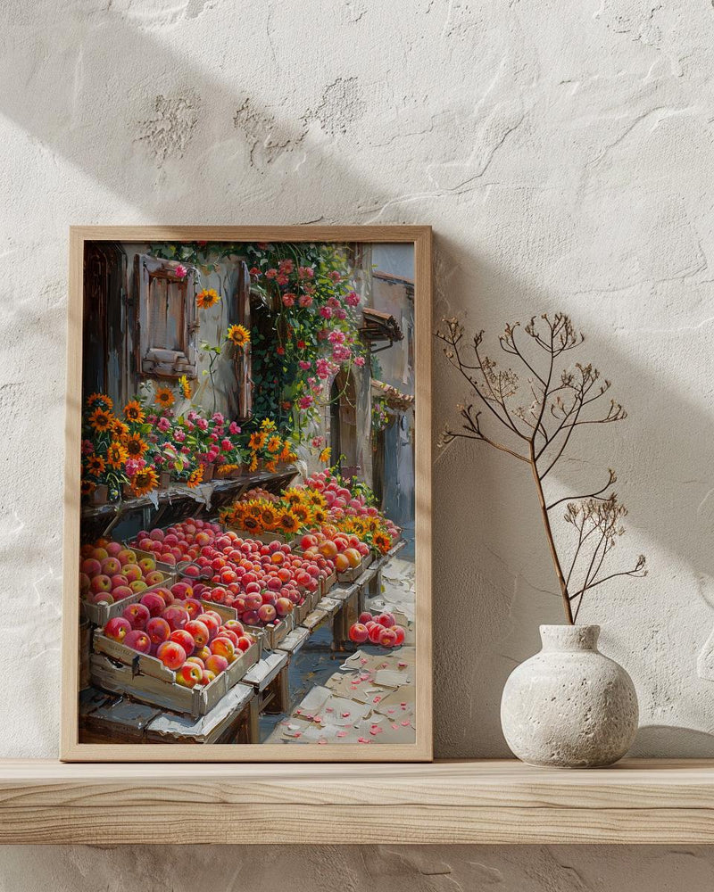 California Farmers Market Art Print, Fresh Summer Fruit Decor - Colorful Strawberry Sunflower Stand