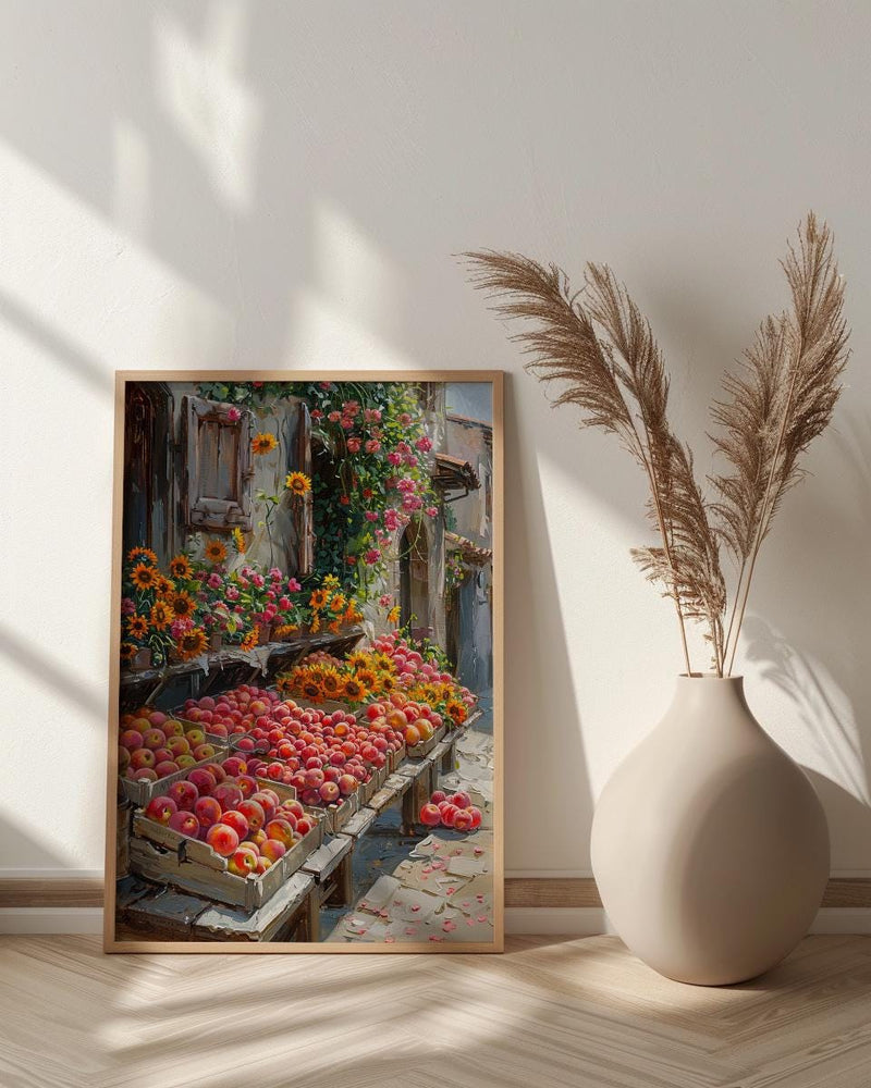 California Farmers Market Art Print, Fresh Summer Fruit Decor - Colorful Strawberry Sunflower Stand